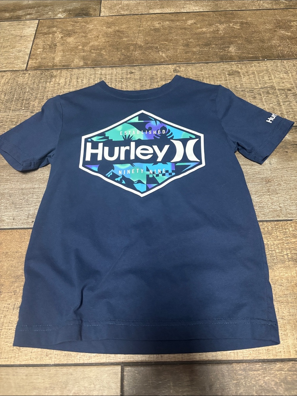Boys Hurley Navy Short-Sleeve Tee with Blue-Green Logo